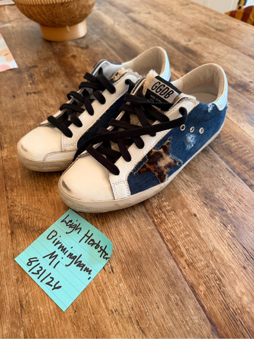 Golden Goose sherling tongue denim Leopard superstar Sneakers size 39